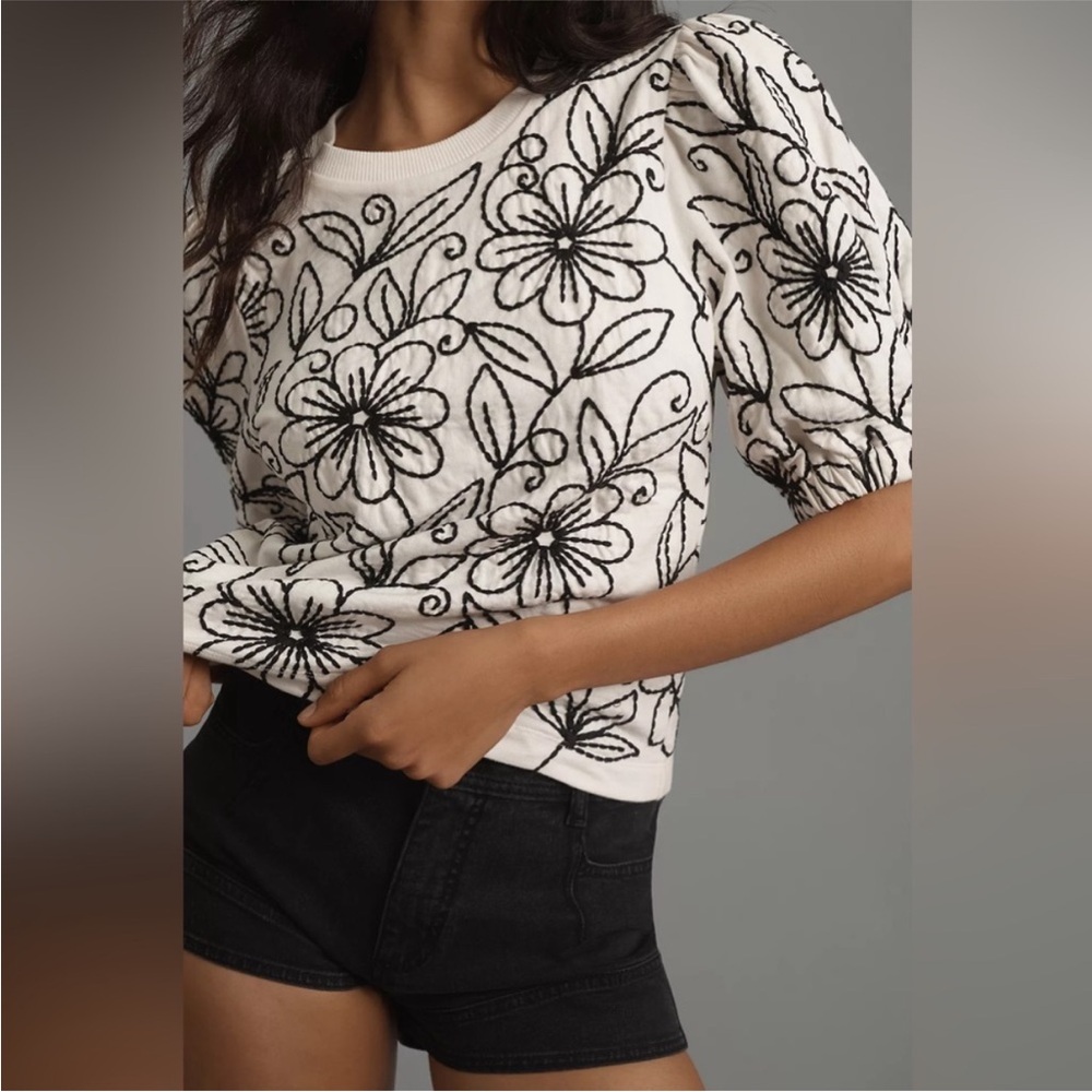 Anthropologie Black and White Floral Blouse
